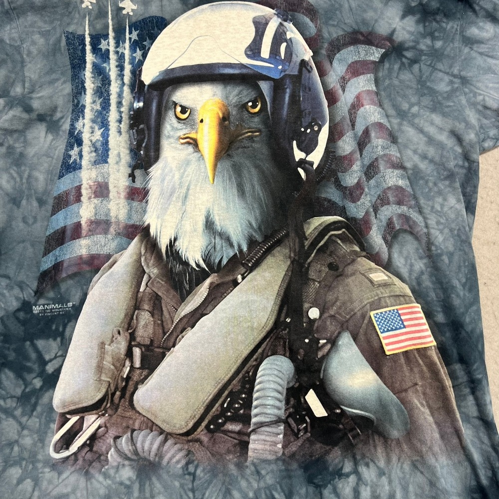 The Mountain T-Shirt Manimals Eagle Pilot Tie Dye Mens L Blue Animals Patriotic - Picture 3 of 7